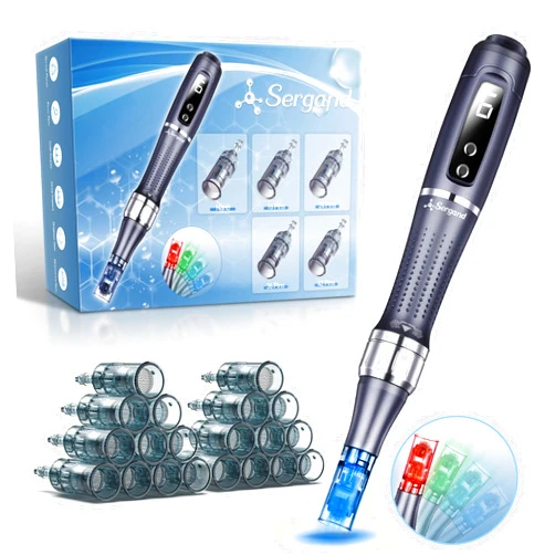 Sergand Electric Microneedling pen with 22 Replacement Cartridges，Cordless Adjustable Micro Needling Professional Microneedle pen（4pcs 16pin+4pcs 32pin+6pcs 36pin+6pcs 42pin+2pcs Nano