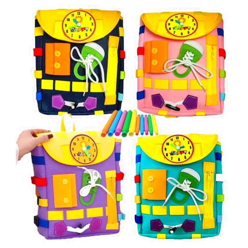 GeRRiT Toddler Backpack with Learning Toys,Develop Motor Skills,Develop Senses, Fine Movements,Tie Shoes,Felt Backpack with Hose,Travel Toys and Gifts (Lilac), Large, TBR-550