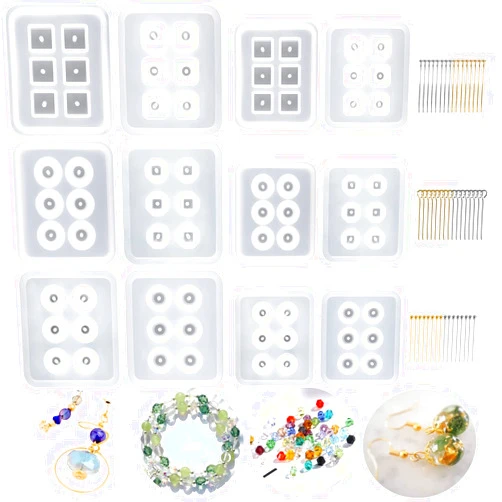 Suhome Resin Bead Molds for Jewelry 12 PCS Resin Molds Silicone with Hole Cabochon Gem Jewelry Making Epoxy Resin Molds for Earrings, Pendants,Bracelets and Necklaces