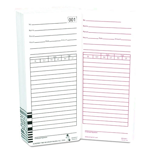 Acroprint 09-9111-000 Totalizing Payroll Recorder Time Cards ES1010, Pack of 100 Cards, Numbered, Employee Signature Line