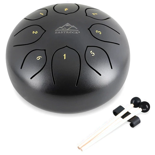 EASTROCK Steel Tongue Drum for Kids 6 Inches 8 Notes Percussion Instrument Handpan Drum C Key with Travel Bag,for Meditation Entertainment Yoga,Mallets,and Music Book (Black）