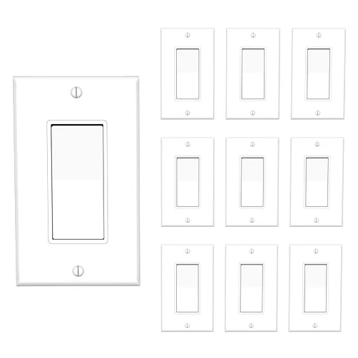 TAKETEK Decorator Switch with Wall Plate, Single Pole Rocker Light Switch, Grounding Screw, Residential Grade, 15A 120V/277V, UL Listed, YX-S001-10PACK, White (10 Pack)