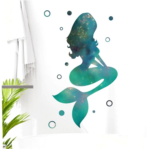 Bhtqdnq 3D Ocean Wall Decal Waves Wall Decor Removable Underwater World Floor Stickers for Bathroom Living Room Bedroom Themed Decor (Mermaids727)