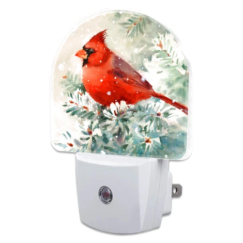 Sndheke Winter Cardinal Pine Tree Night Light, Christmas Snow Red Cardinal Dusk to Dawn Night Light Plug in,0.5w Energy Saving Sleep Friendly NightLight for Kids Boys Girls Home Decor