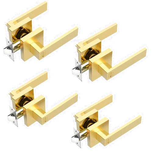 Dearstar 4 Pack Privacy Door Levers, Gold Flat Satin Brass Interior Door Handles for Bedroom or Bathroom, Keyless Heavy Duty Interior Door Knob, Finish Modern Design Door Hardware (4)
