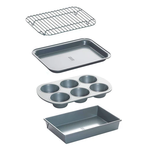 Chicago Metallic Non-Stick Toaster Oven Bakeware Set, 4-Piece, Carbon Steel