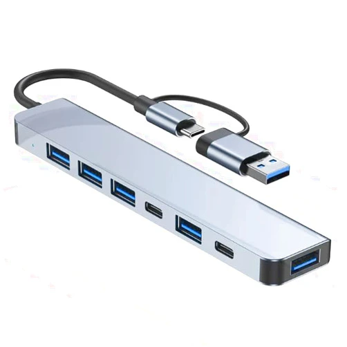 Generic Mini Docking Station 7 Input USB-A, 2.0 & 3.0, USB Type-C. USB-C to USB A Main Adapter, Works with MAC, Windows, Linux, PS, Xbox. Modern Slick Gray Design., small