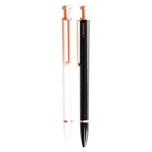 U Brands Monterey Ballpoint Pens, Set of 2, Black and White With Gold Details, Bold (1.0 mm) Point, Black Ink