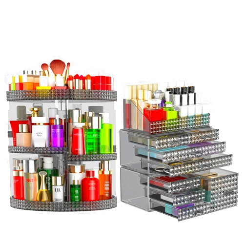 Awenia Makeup Organizer[Upgraded],Plus Size,360-Degree Rotating and Storage Drawers For Cosmetics,Brush Holder,Perfume or Jewelry Display