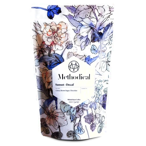 Methodical Coffee Sunset Decaf Whole Bean Coffee | Deliciously Smooth Decaf Coffee Freshly Roasted using E.A. method in the USA from Choice 100% Arabica Colombian Coffee Beans | Fair Trade Coffee, 12 Oz.