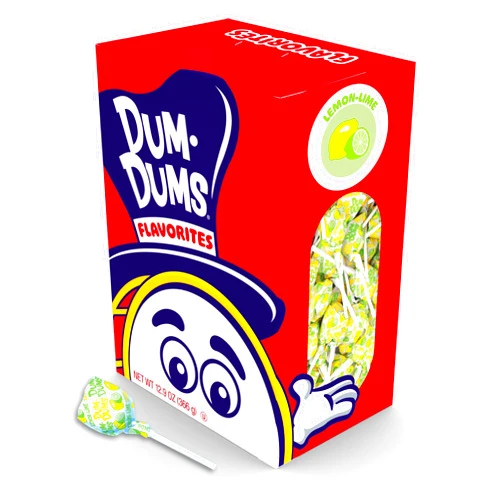 Dum Dums Lemon Lime Lollipops - Bulk Candy Box with Lollipops Individually Wrapped, Single Flavor Gourmet Suckers - 50 Count