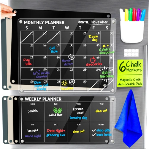 Joyousa Fridge Calendar - Magnetic Calendar For Refrigerator - Acrylic Calendar For Fridge - Refrigerator Calendar Magnetic Dry Erase - Monthly Weekly Daily Family Planner - Magnetic Fridge Calendar Magnet