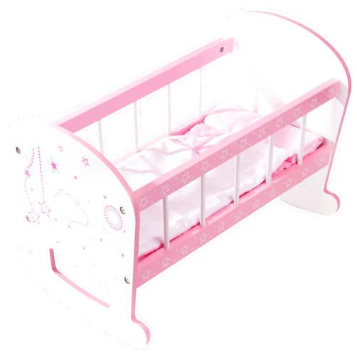 Kiddie Play Doll Crib Wooden Rocking Cradle for Baby Dolls with Mattress Pillow & Blanket for 18” Doll