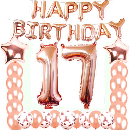Enenfeifei 17th Birthday Decorations Party Supplies, Jumbo Rose Gold Foil Balloons for Birthday Party Supplies,Anniversary Events Decorations and Graduation Decorations Sweet 17 Party,17th Anniversary
