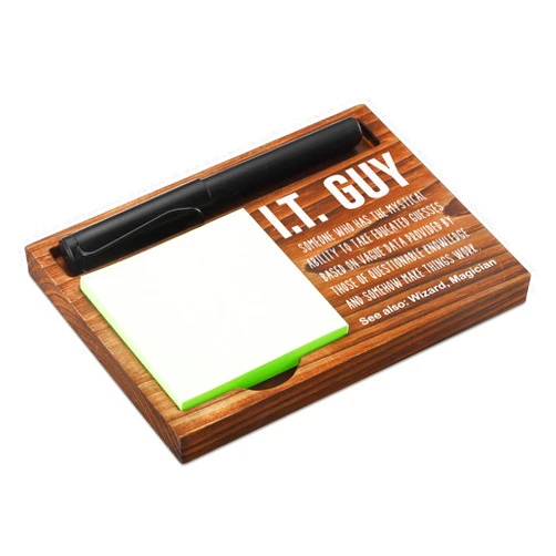 CINRLLA Funny I.T. Guy Sticky Note Holder Wooden Notepad & Pen Holder 6.5