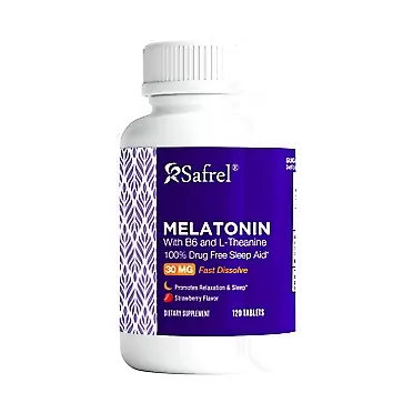 Safrel Melatonin 30mg - with B6 & L-Theanine - 120 Fast Dissolve Tablets with Natural Berry Flavor (2 Tablets Dose = Melatonin 60mg) (120 Count (Pack of 1))