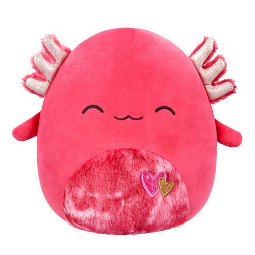 Squishmallows Original 8-Inch IndieMae Maroon Axolotl with Fuzzy Belly and Hearts Embroidery - Official Jazwares Plush