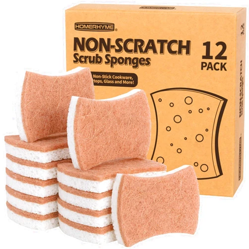 HOMERHYME Natural Dish Sponge 12 Pack, Non-Scratch Scrub Sponge, Eco Multipurpose Kitchen Sisal Fiber Cellulose Sponge, Biodegradable Odor-Less Dual-Sided Sponge for Dish Washing & Household Cleaning