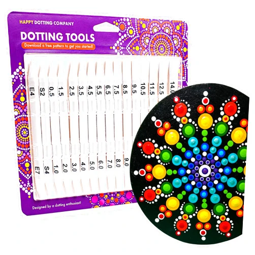 Happy Dotting Company Dotting Tools for Painting Mandalas - Happy Dotting Company - 16pc Double Ended Super Set for Mandala dot Art - Includes Stylus - Unique Ellipse Tool - for Painting Rocks DIY Stone Craft and Canvas
