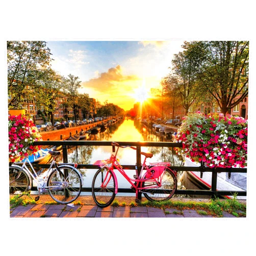 SiTimmGer Puzzles for Adults Jigsaw 500 Piece Spring Flower Quiet River Sunrise Picturesque Amsterdam with Bicycles Landscape 500 Piece Puzzle Art for Family Fun Adult Kids Puzzle Games 14.5