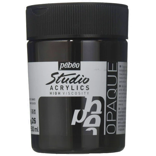 Pebeo Studio 500ml Acrylic Paint, Mars Black, 16.9 Fl Oz (Pack of 1), 17