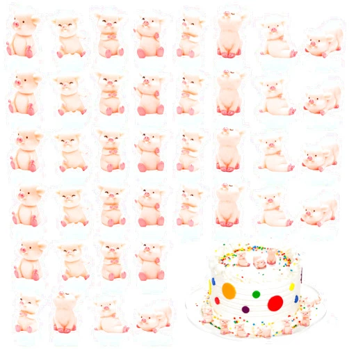 Goaste 40 Piece Miniature Pig Figurines, Cute Pink Piggy Toy Figures, Tiny Resin Pig Cake Toppers for Cake Decoration, DIY Crafts, Fairy Garden Decoration, Table Centerpieces, Home Decor