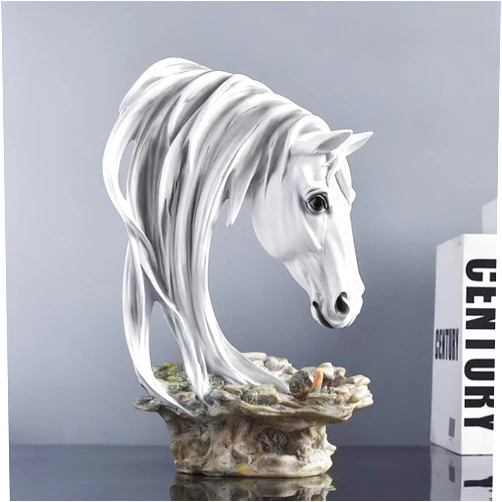 DESHINTKE White Horse Head Ornaments, Resin Horse Head Statue Sculpture Modern Home Office Figurine Decor