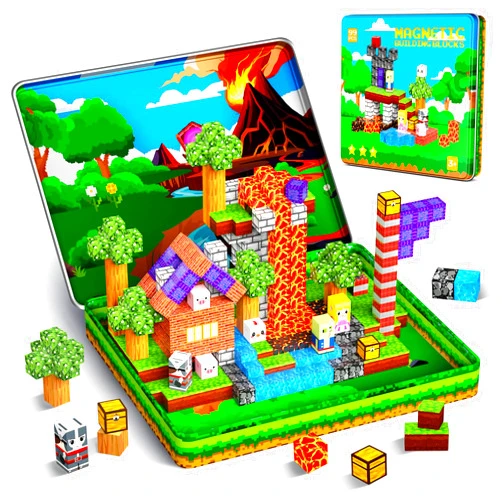 Windidi 99PCS Magnetic Blocks Travel Toys, Magnet Building Blocks with Portable Metal Box, Mini Construction Travel Magnetic Tiles for Toddlers Boys Age 3-5 4-8 8-12, STEM Sensory Outdoor Travel Toys Gifts