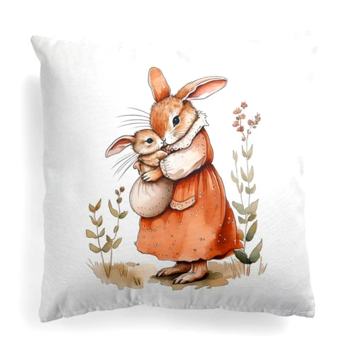 FGFK Rustic Mama and Baby Bunny Pillow Covers 18x18, Bunny Rabbit Gifts for Women Girls, Gifts for Bunny Lovers, Cute Woodland Animal Pillow Covers for Kids Room Nursery Playroom Decor