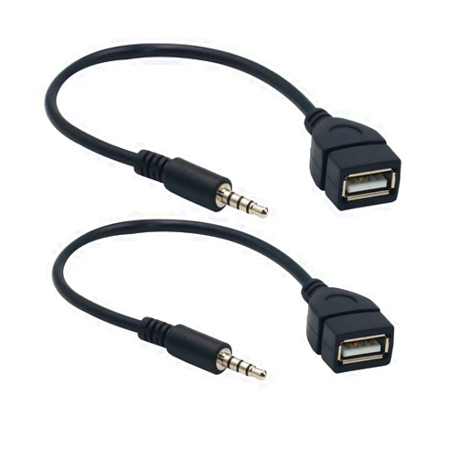 KHGUZ Car AUX to USB Adapter, 2PCS 3.5mm Vehicle Male Audio Jack Plug to USB 2.0 Female Converter, Cable Cord for Car Play Music from USB Flash Drive, Universal Automotive Accessories