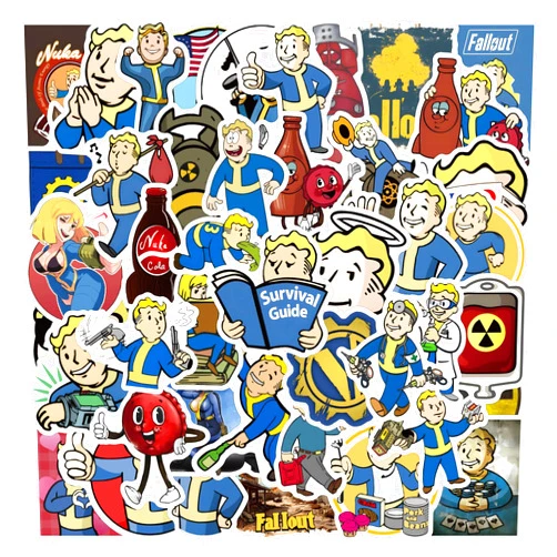 SUYANGLIU Fallout Gaming Stickers Pack 60pcs Funny Fallout Merchandise Stickers for Kids Water Bottle Stickers for Boys Girls Waterproof Vinyl Stickers for Water Bottle Laptop Party Favors