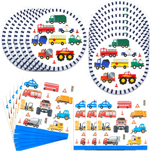 Generic 40pcs Transport Vehicle Party Decorations,Traffic Jam Cars Paper Plates and Napkins Table Decorations Truck Theme Party Decorations for Boy Birthday,Baby Shower Party