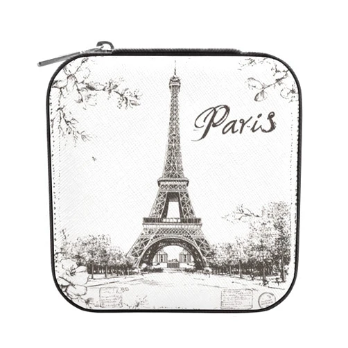 Qilmy Paris Eiffel Tower Jewelry Box for Women Girls, Portable PU Leather Mini Jewelry Travel Case for Ring, Earring, Necklace, Bracelet（Black）