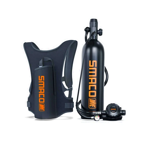 SMACO Mini Scuba Tank 1.9 L Scuba Diving Tank for Shallow Water Diving, Aluminum Scuba Cylinder 25 Mins of Diving Time for Diving Practice/Underwater Operations/Backup Air Source
