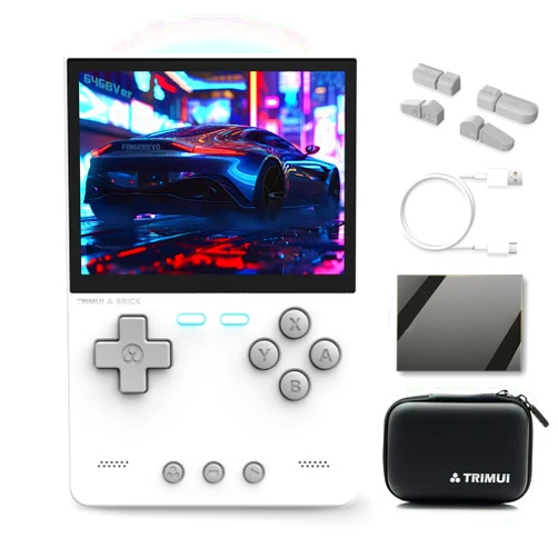 FINGEREVO Trimui Brick Handheld Game Console 3.2-inch 1024*768 IPS Screen 3000mAh Trimui-Brick Opensource System with Portable Case and Screen Protector White