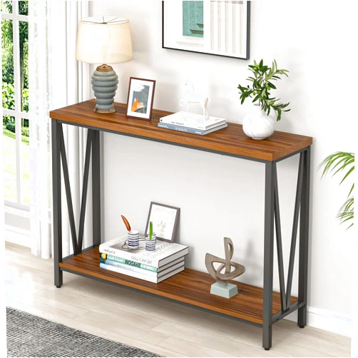 FOLUBAN Entryway Table, Narrow Console Table, Modern Sofa Table for Living Room, Hallway, Behind Couch (Rustic Walnut)