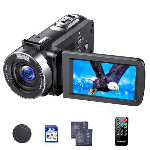 FIREFOTO 4k Video Camera 42MP Camcorder with 3.0 Inch 270°Rotation Screen 18x Digital Zoom Vlogging Camera for YouTube Remote Control with 2 Batteries 32GB Card