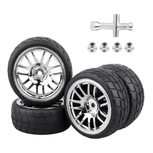 CrazyHobby PreGlued On Road Tires and Wheels Chrome-Plated for 1/10 Traxxas 4-Tec 2.0 BL-2s VXL Chassis Tamiya TT02 Kyosho Fazer Mk2 HPI HPS Touring Racing Cars