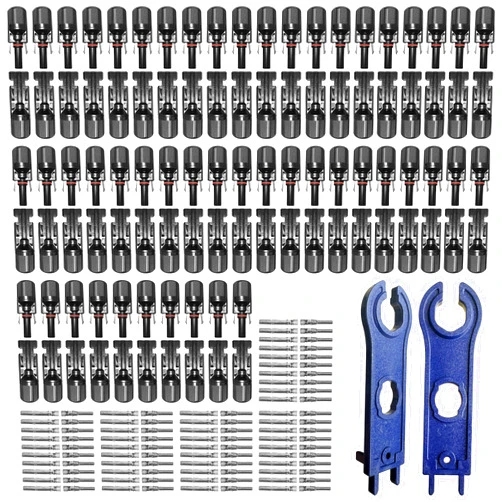 Yeowdeo 100 Pcs Solar Connectors with Spanners 50 Pairs IP68 Waterproof Solar Panel Connector Male/Female (10AWG 12AWG 14AWG)