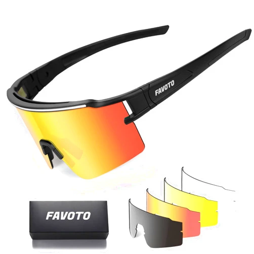 Favoto Polarized Cycling Sunglasses for Men and Women with 1 Polarized Lens and 3 UV Lenses UV Protection Sports Cycling