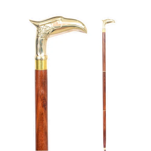 Aasiya Nautical Eagle Walking Stick - Rare Eagle Head Wooden Cane Walking Stick for Men and Women - Canes and 3 Fold Walking Sticks with Metal Brass Handle