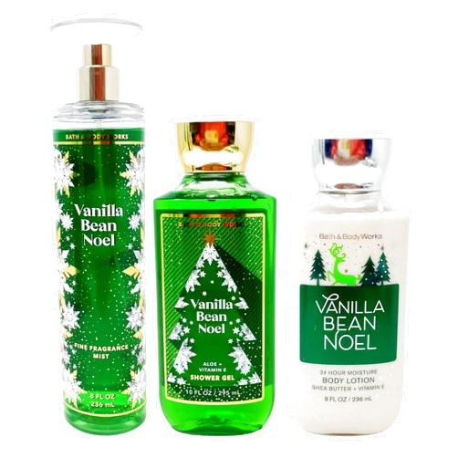 Bath & Body Works Bath and Body Works Vanilla Bean Noel Shower Gel, Body Lotion, Fine Fragrance Mist Daily Trio Gift Set 2018