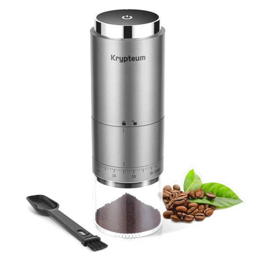KRYPTEUM Portable Electric Burr Coffee Grinder with 38 Adjustable Settings, Rechargeable Coffee Bean Grinder, Conical Burr Grinder with Clean Brush & Charging Cable
