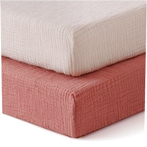 Blissful Diary Muslin Crib Sheets for Girl Boy, Boho Neutral Soft Cotton Baby Sheet for 52''x28'' Standard Crib Mattress, 2 Pack(Dusty Pink&Cream)