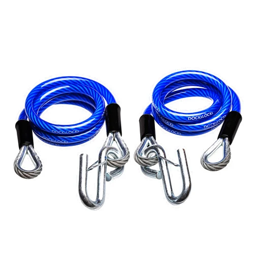 DocksLocks Trailer Safety Towing Cables, Self Coiling Weatherproof Vinyl Coated with Snap Hook Safety Latches, 48” Length, 2 Pack (5000 lbs Break Force)