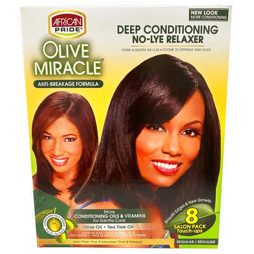 African Pride Olive Miracle Deep Conditioning No-Lye Relaxer - Regular Kit 8-Count