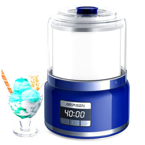 AIRMSEN Ice Cream Maker, 2.1-Quart Automatic Ice Cream Machine with LED Screen and Timer for Gelato Milkshakes Sorbet, Double-Insulated Freezer Bowl, Compact Size, Perfect for Family, Ocean Blue