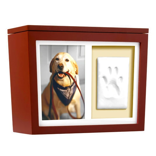 Pearhead Pet Photo Memory Box and Impression Kit for Dog or Cat Paw Print, Clay Paw Print Urn, Pet Memorial, Espresso