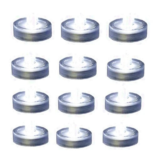 Zhiweikm Bright LED Battery Operated Flameless Tea Light, Submersible Tea Candle Waterproof Decorations Underwater Vase Light for Party & Wedding, Pack of 12, Clear White