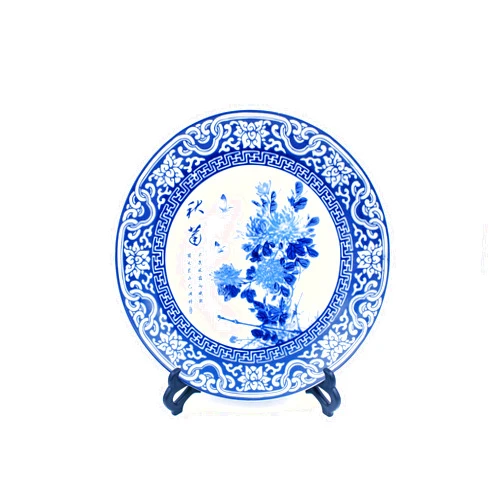 Chinalit.com Decorative Porcelain Plate (Blue Chrysanthemum and Butterfly)